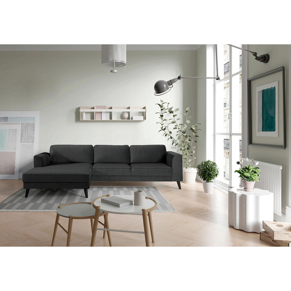 Thumbnail - Trendmanufaktur Ecksofa Lumber Jack, Anthrazit, Textil, Wenge, 5-Sitzer, Ottomane links, L-Form, 308x167 cm, seitenverke...