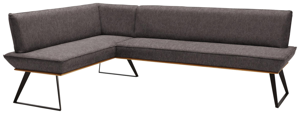 ECKBANK 163/243 cm Webstoff Schwarz, Eichefarben, Dunkelbraun Eiche massiv Metall   - Eichefarben/Dunkelbraun, Design, Holz/Textil (163/243cm) - Voleo