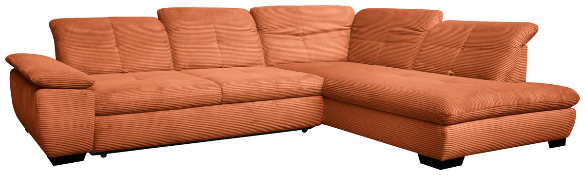 ECKSOFA in Cord Rostfarben  - Rostfarben/Schwarz, Design, Textil/Metall (313/242cm) - Xora