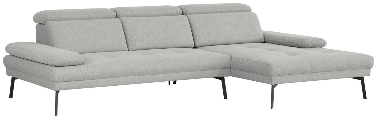 ECKSOFA Ottomane rechts, Eckteil  More_LZ Hellgrau Webstoff  - Hellgrau/Schwarz, Design, Textil/Metall (296/188cm) - Xora