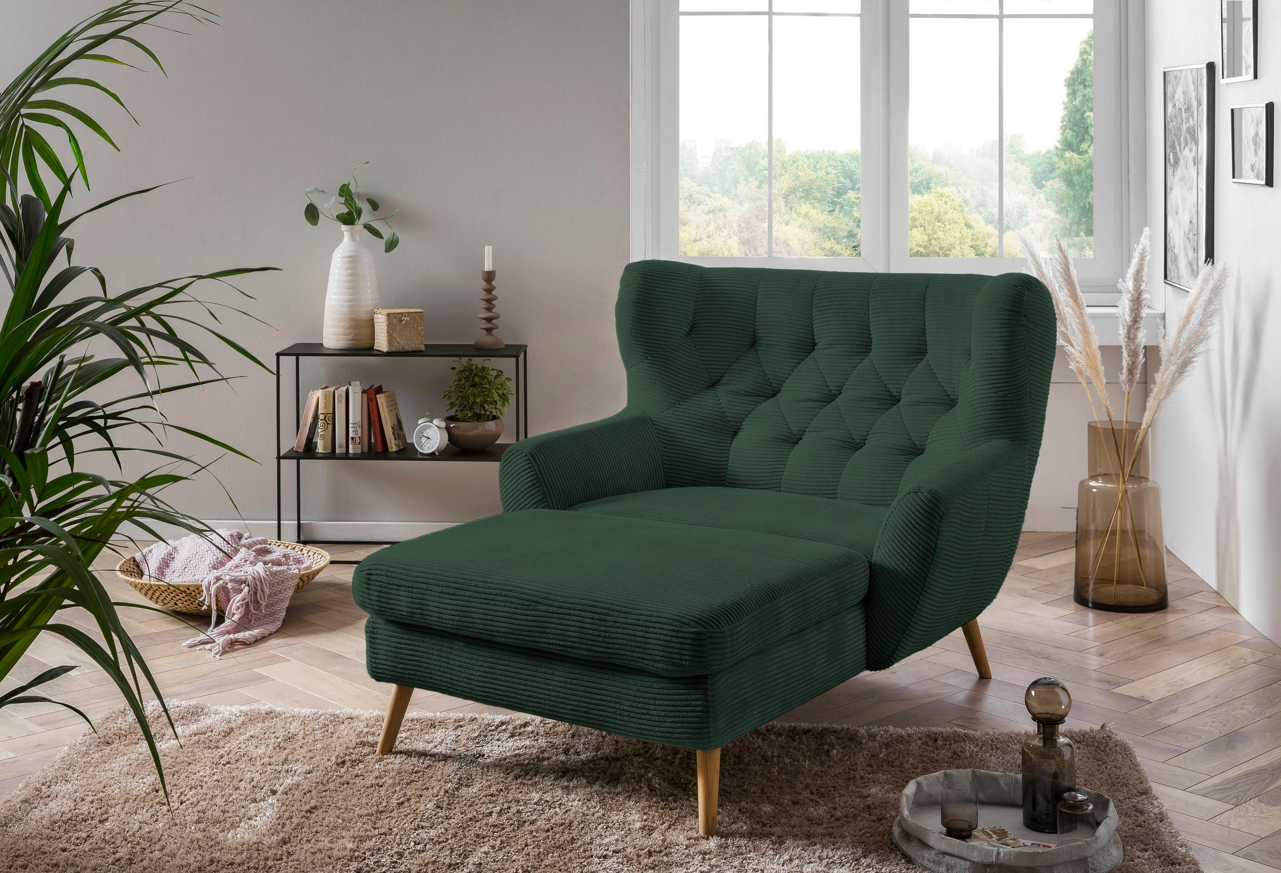XXL-SESSEL Cord Dunkelgrün    - Dunkelgrün, Design, Holz/Textil (120/101/165cm) - Stylife