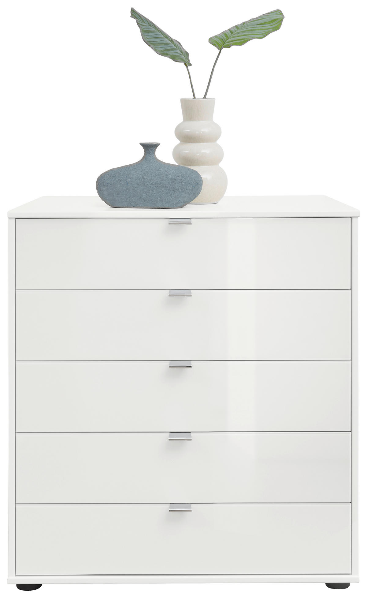 KOMMODE , 80/86/43 cm, 5 Schublade(n)  - Chromfarben/Weiß, Design, Glas/Holzwerkstoff (80/86/43cm) - Dieter Knoll