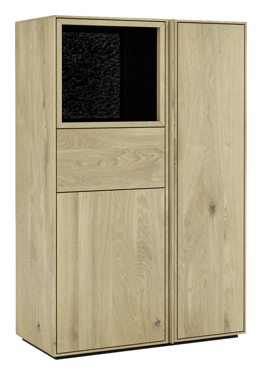 HIGHBOARD Eichefarben  83,4/128/41 cm  - Eichefarben, Natur, Glas/Leder (83,4/128/41cm) - Cassando