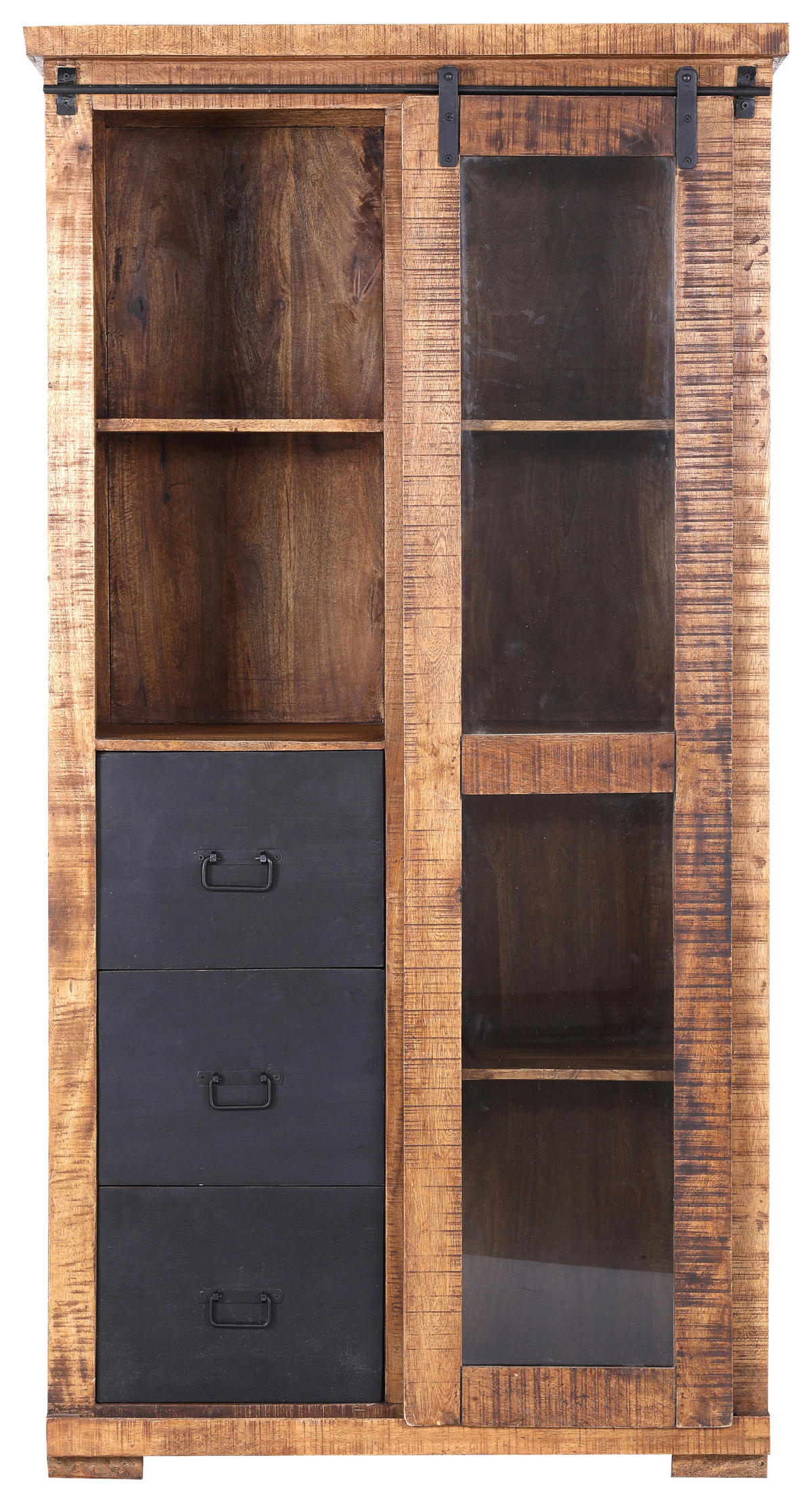 VITRINE in massiv Mangoholz Naturfarben, Schwarz  - Schwarz/Naturfarben, KONVENTIONELL, Glas/Holz (100/190/45cm) - Landscape