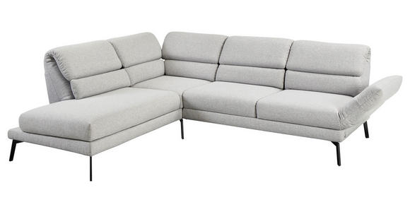 ECKSOFA Hellgrau Flachgewebe  - Hellgrau/Schwarz, Design, Textil/Metall (212-253/253-321cm) - Dieter Knoll