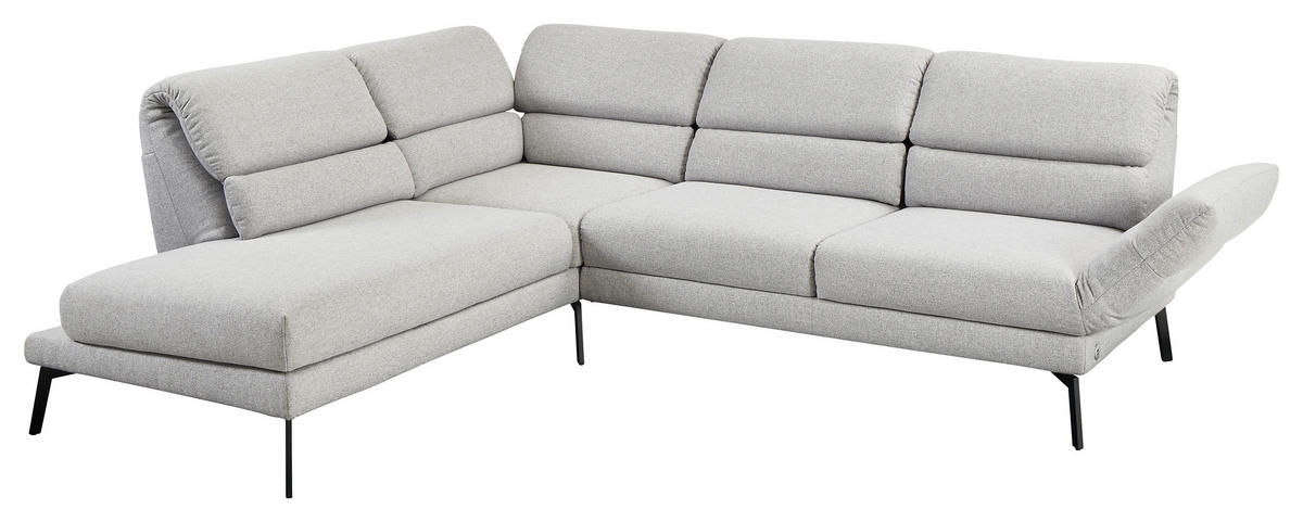 ECKSOFA in Flachgewebe Hellgrau  - Hellgrau/Schwarz, Design, Textil/Metall (212-253/256-363cm) - Dieter Knoll