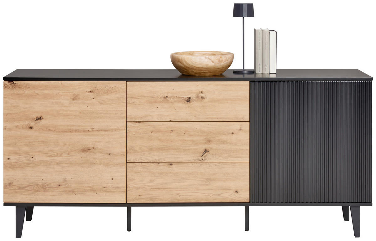 SIDEBOARD 178/78/40 cm  in Schwarz, Eiche Artisan  - Schwarz/Eiche Artisan, Design, Holzwerkstoff/Metall (178/78/40cm) - Xora