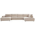 WOHNLANDSCHAFT in Cord Creme - Creme/Schwarz, Design, Kunststoff/Textil (190/425/224cm) - Hom`in
