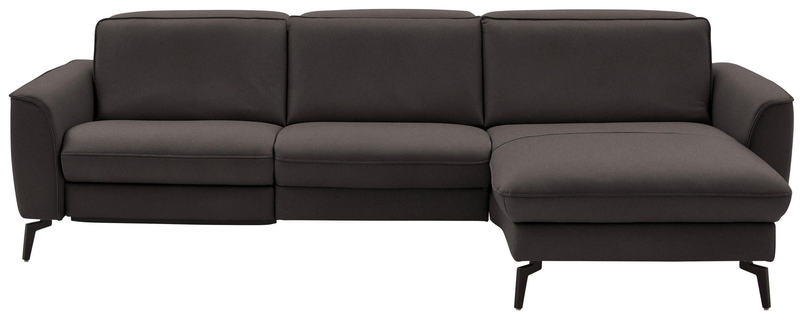 ECKSOFA in Echtleder Dunkelgrau  - Dunkelgrau/Schwarz, Natur, Leder/Metall (281/168cm) - Valdera