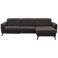 ECKSOFA in Echtleder Dunkelgrau  - Dunkelgrau/Schwarz, Natur, Leder/Metall (281/168cm) - Valdera