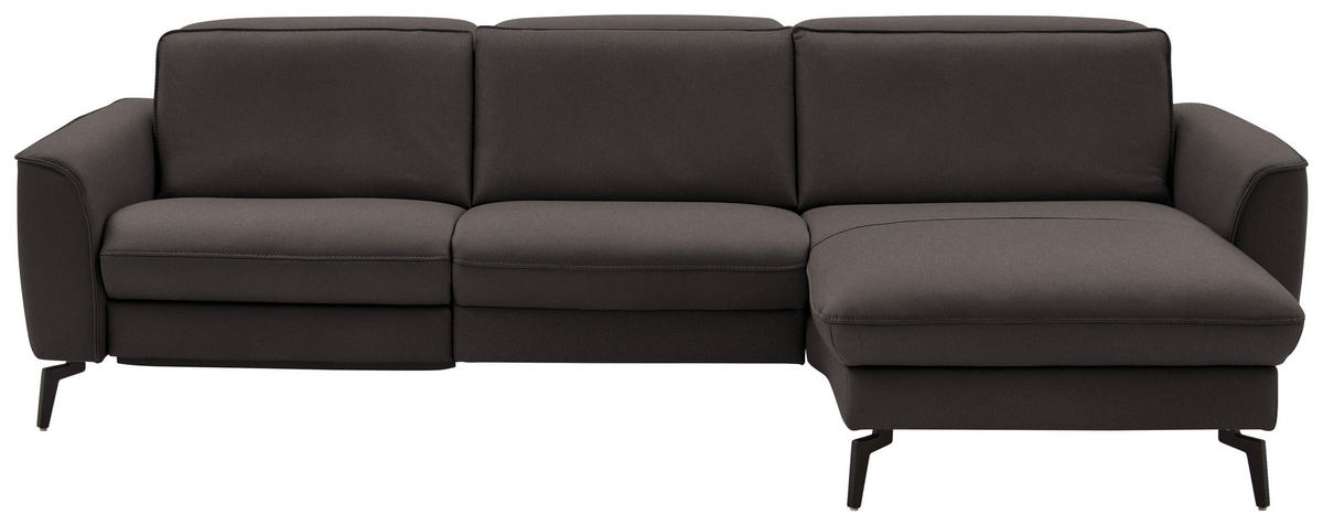 ECKSOFA in Echtleder Dunkelgrau  - Dunkelgrau/Schwarz, Natur, Leder/Metall (281/168cm) - Valdera