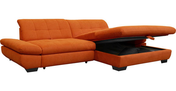 ECKSOFA  in Mikrofaser Orange  290/198 cm  - Schwarz/Orange, Design, Textil/Metall (290/198cm) - Xora