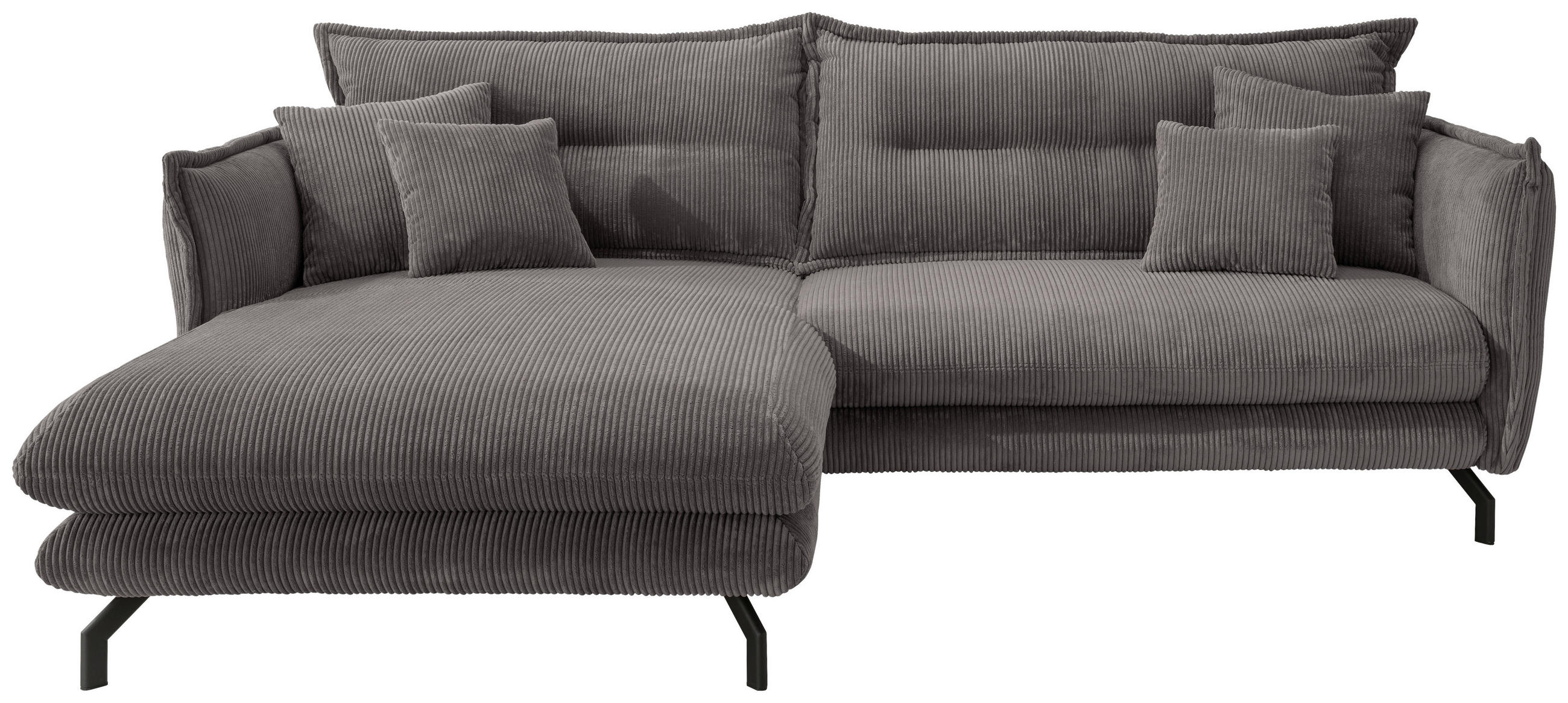 ECKSOFA in Cord Grau  - Schwarz/Grau, Modern, Textil/Metall (180/255cm) - Livetastic