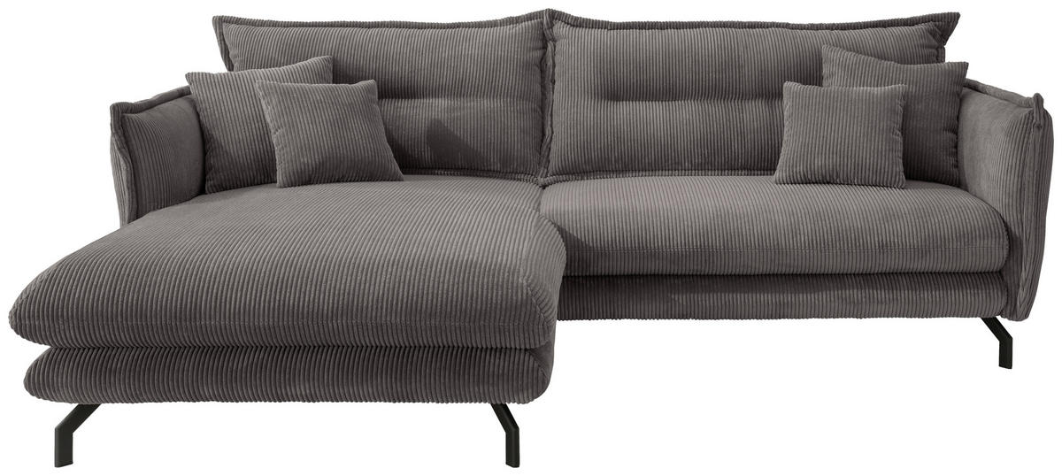 ECKSOFA in Cord Grau  - Schwarz/Grau, Modern, Textil/Metall (180/255cm) - Livetastic