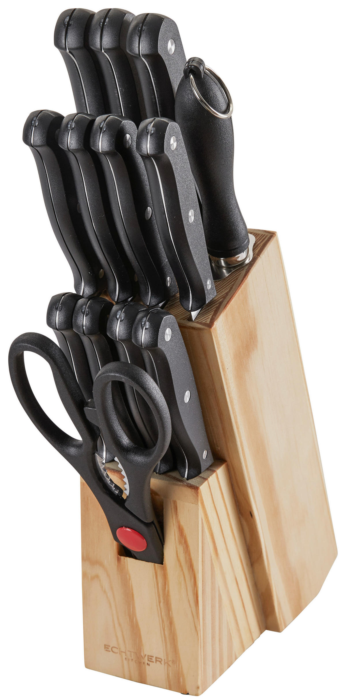 MESSERBLOCK 14-teilig  - Silberfarben/Kieferfarben, Trend, Holz/Metall (16/8,1/21,5cm) - Echtwerk