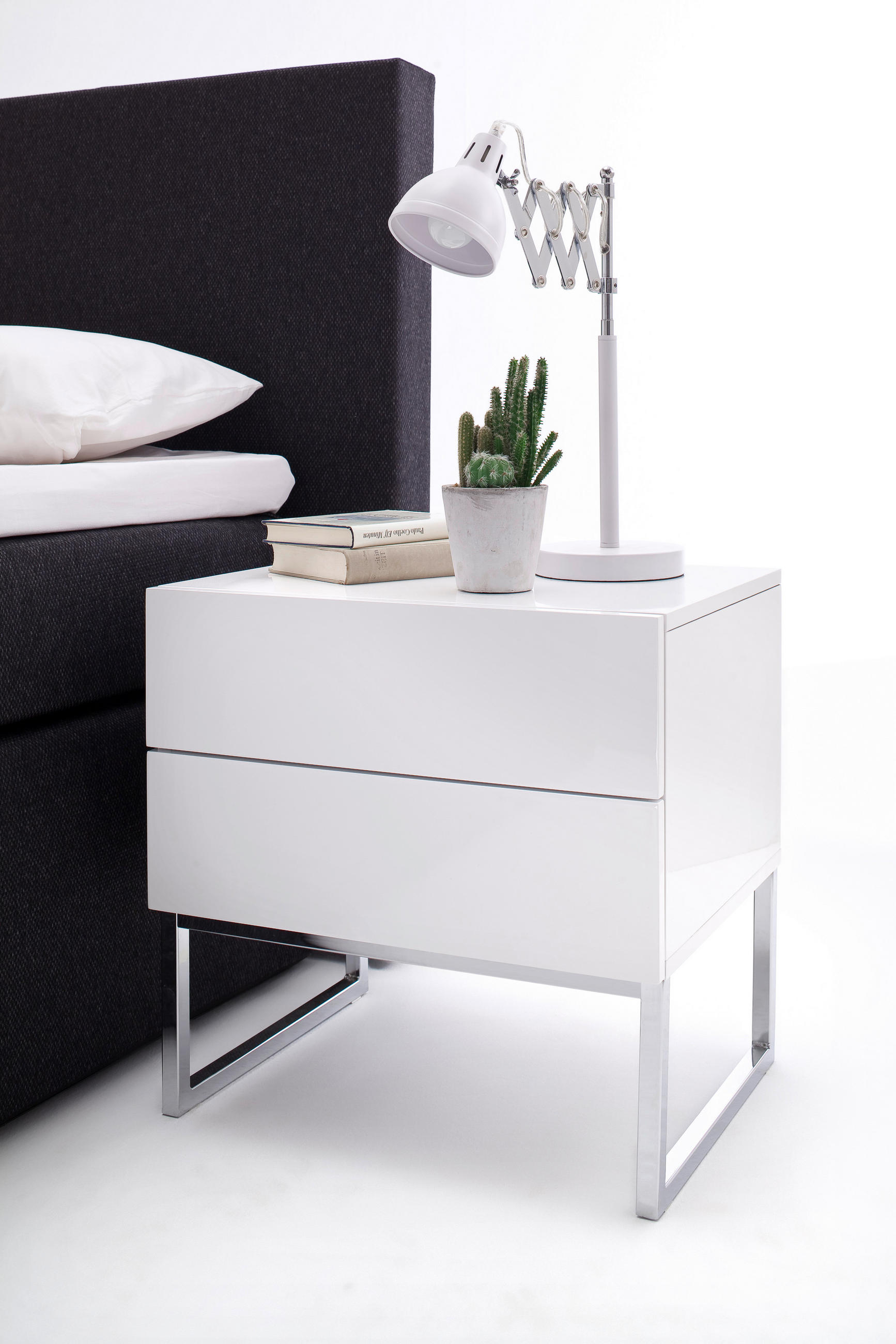 NACHTSCHRANK 50/50/40 cm  - Weiß Hochglanz, Basics, Holzwerkstoff/Metall (50/50/40cm)