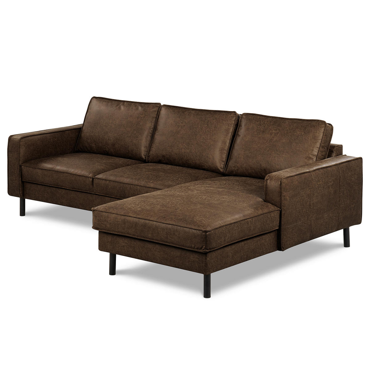 ECKSOFA Dunkelbraun Echtleder Lederlook Rücken echt  - Dunkelbraun/Schwarz, Design, Leder/Textil (166/238cm) - Livetastic