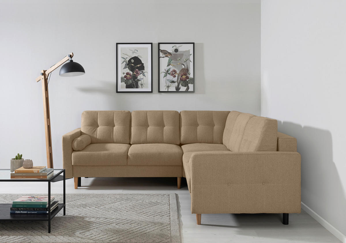 ECKSOFA in Hellbraun  - Hellbraun/Buchefarben, Design, Holz/Textil (242/242cm) - MID.YOU
