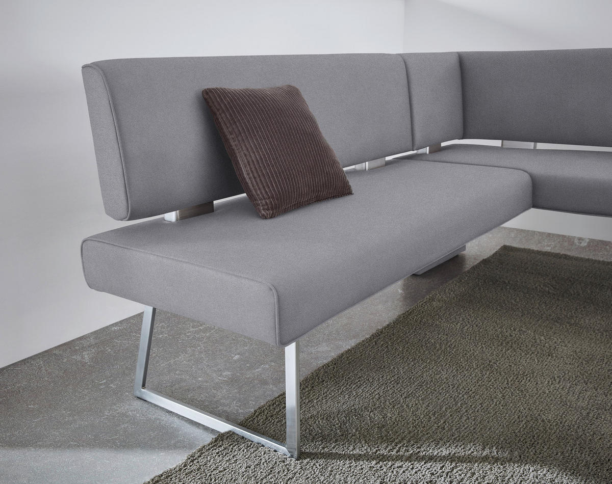 ECKBANK 196/160 cm  in Edelstahlfarben, Graublau  - Edelstahlfarben/Graublau, Design, Textil/Metall (196/160cm) - Dieter Knoll
