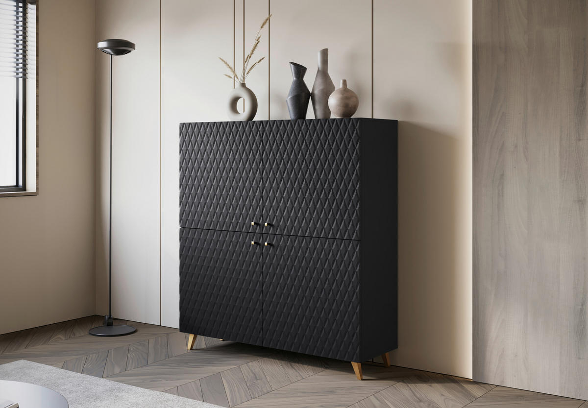 VISOKA KOMODA, črna  - zlate barve/črna, Trend, umetna masa/leseni material (120/130/39cm) - Livetastic