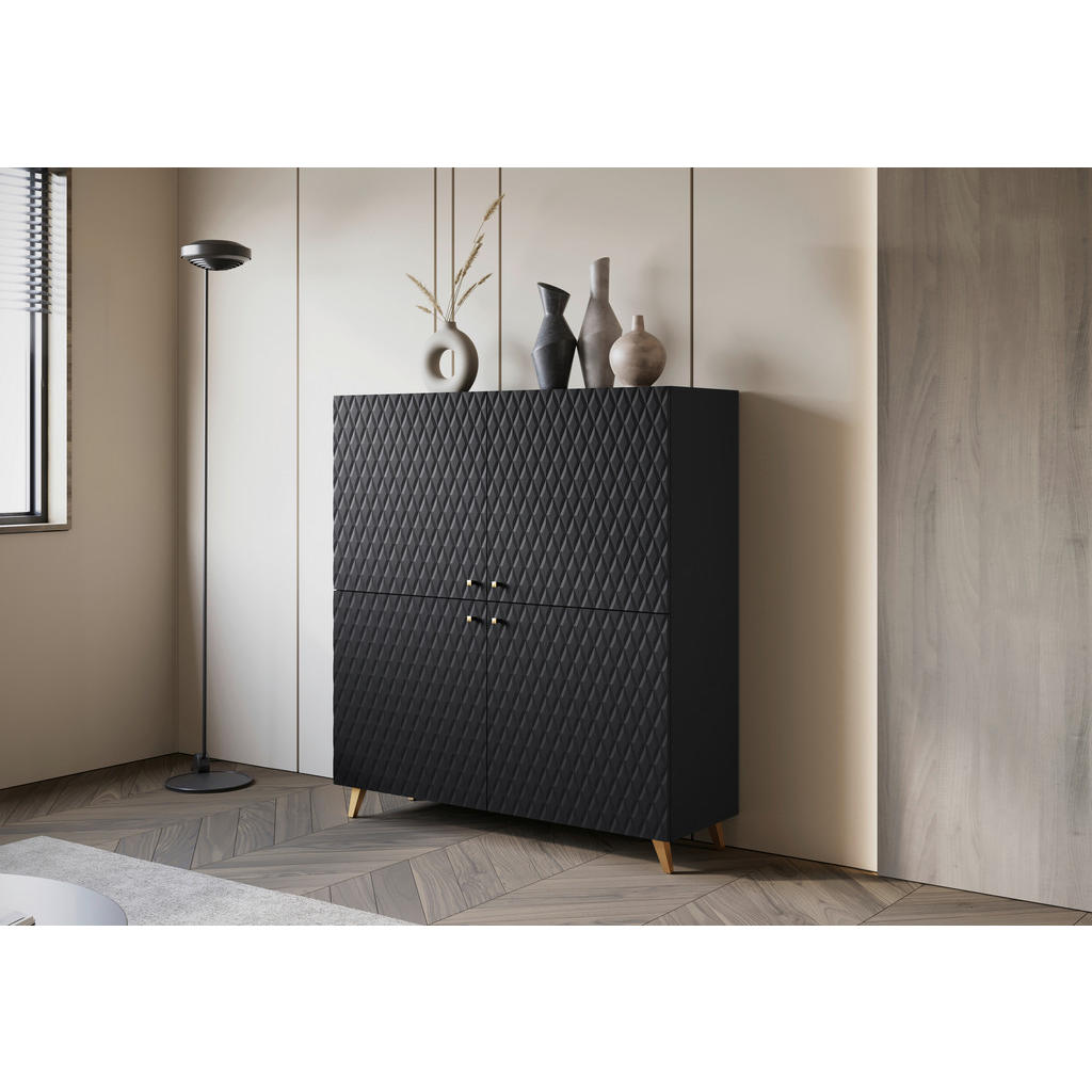 Livetastic VYSOKÁ KOMODA, černá, 120/130/39 cm