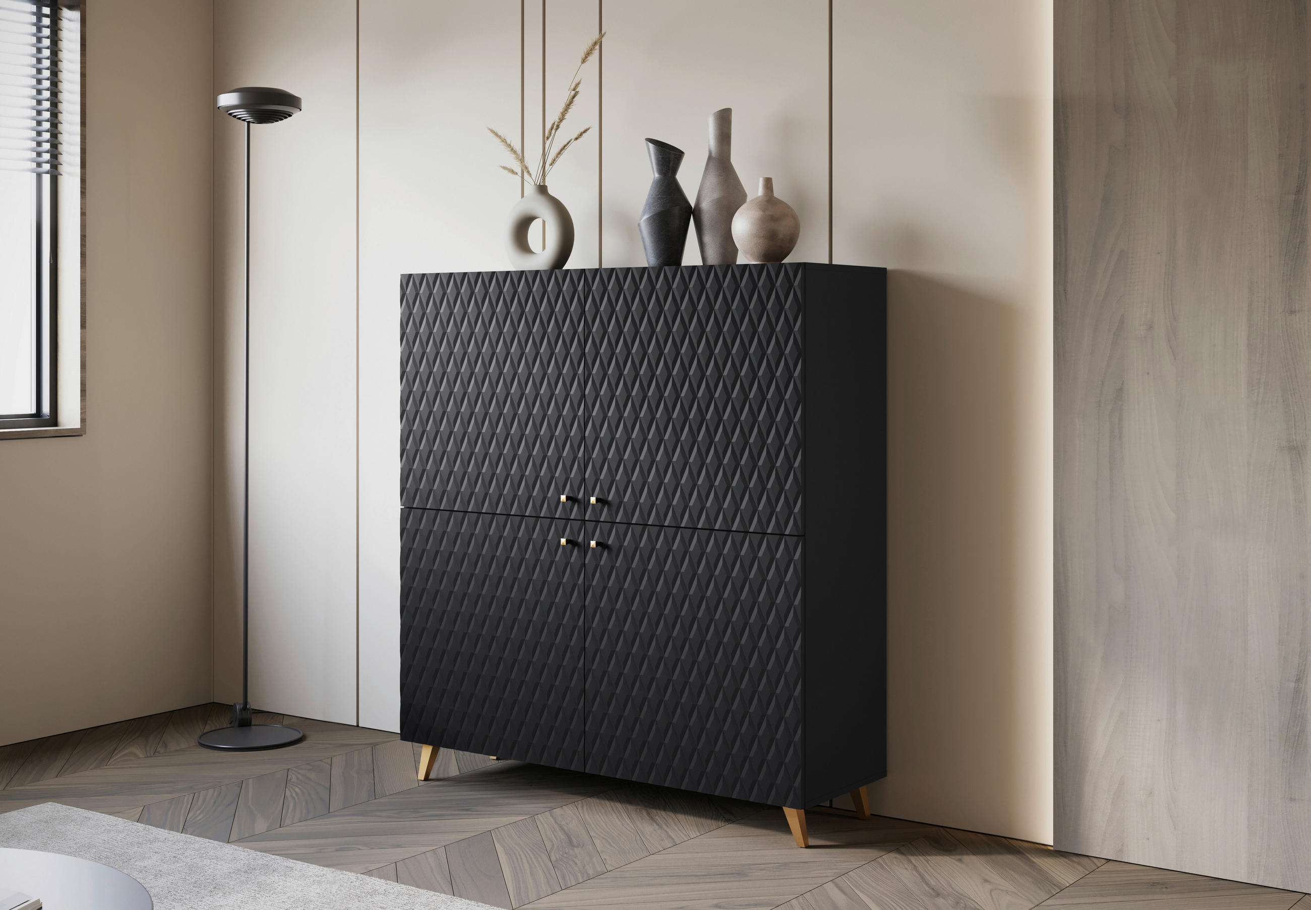 Livetastic VYSOKÁ KOMODA, čierna, 120/130/39 cm