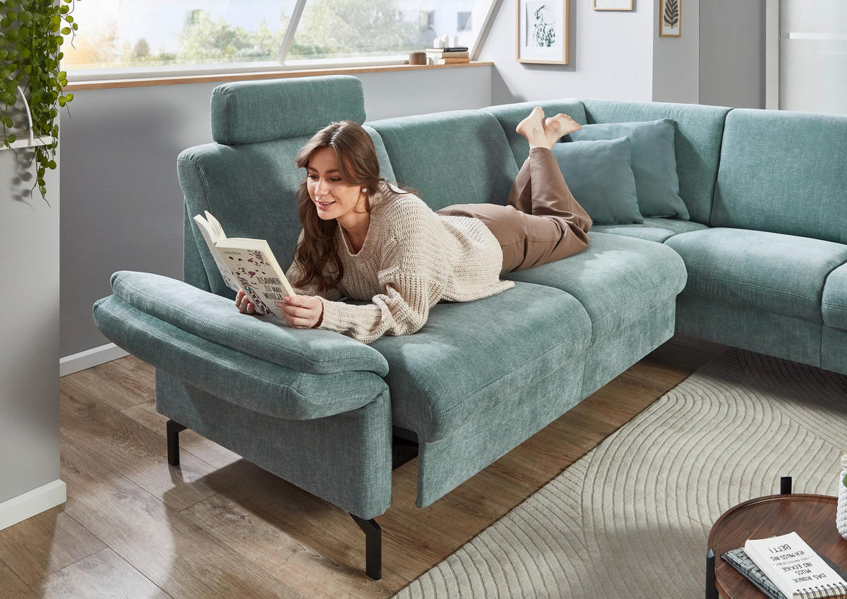 ECKSOFA in Chenille Blau  241/190 cm  - Blau/Schwarz, KONVENTIONELL, Textil/Metall (241/190cm) - Beldomo Comfort
