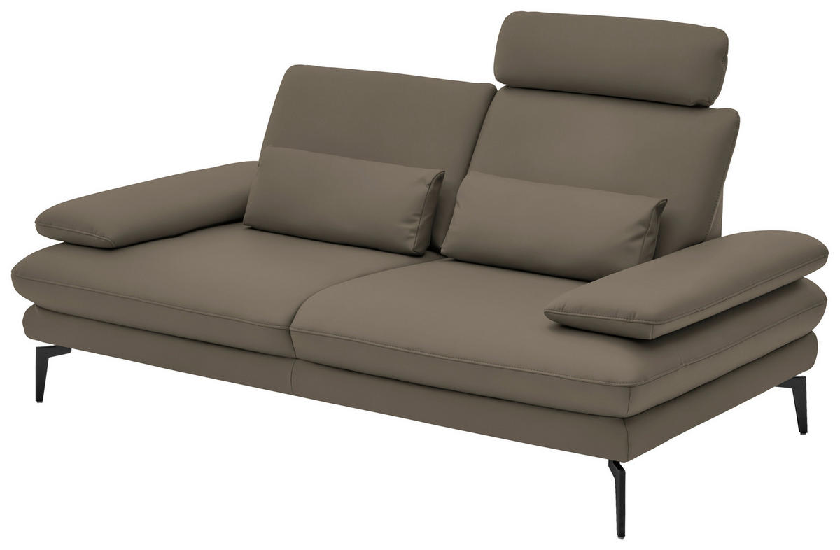2,5-SITZER in Leder Greige  - Greige/Schwarz, Design, Leder/Metall (196/86/104cm) - Dieter Knoll