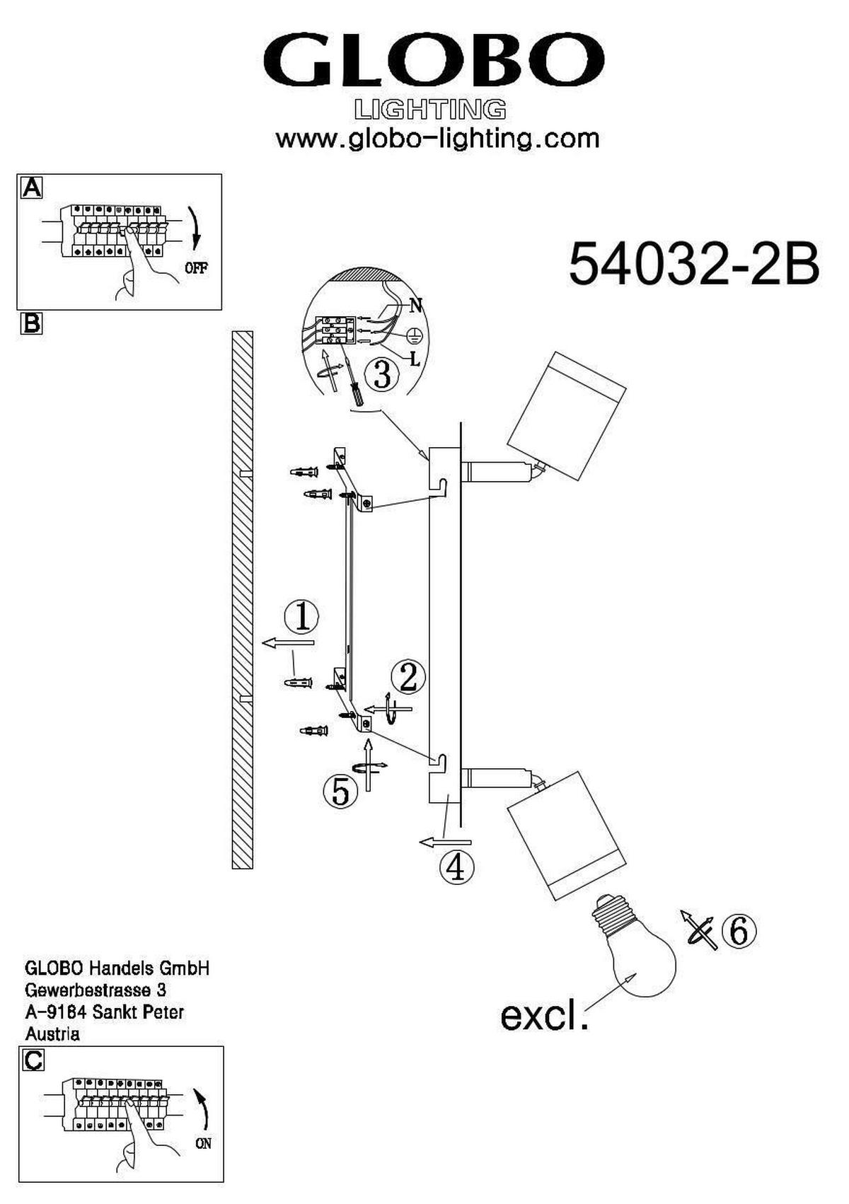 REFLEKTOR JOSEBA  - boje nikla/crna, Basics, drvo/metal (31/10/18cm) - Globo