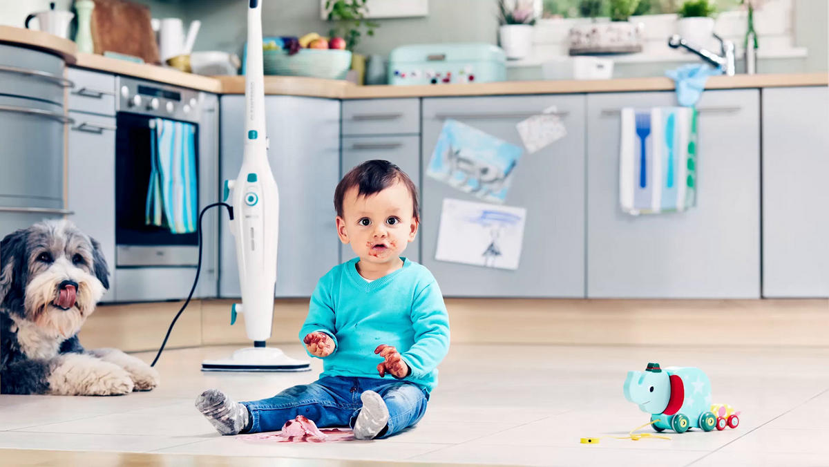 DAMPFREINIGER CLEAN TENSO - Türkis/Weiß, KONVENTIONELL, Kunststoff (27,5/25,6/64cm) - Leifheit