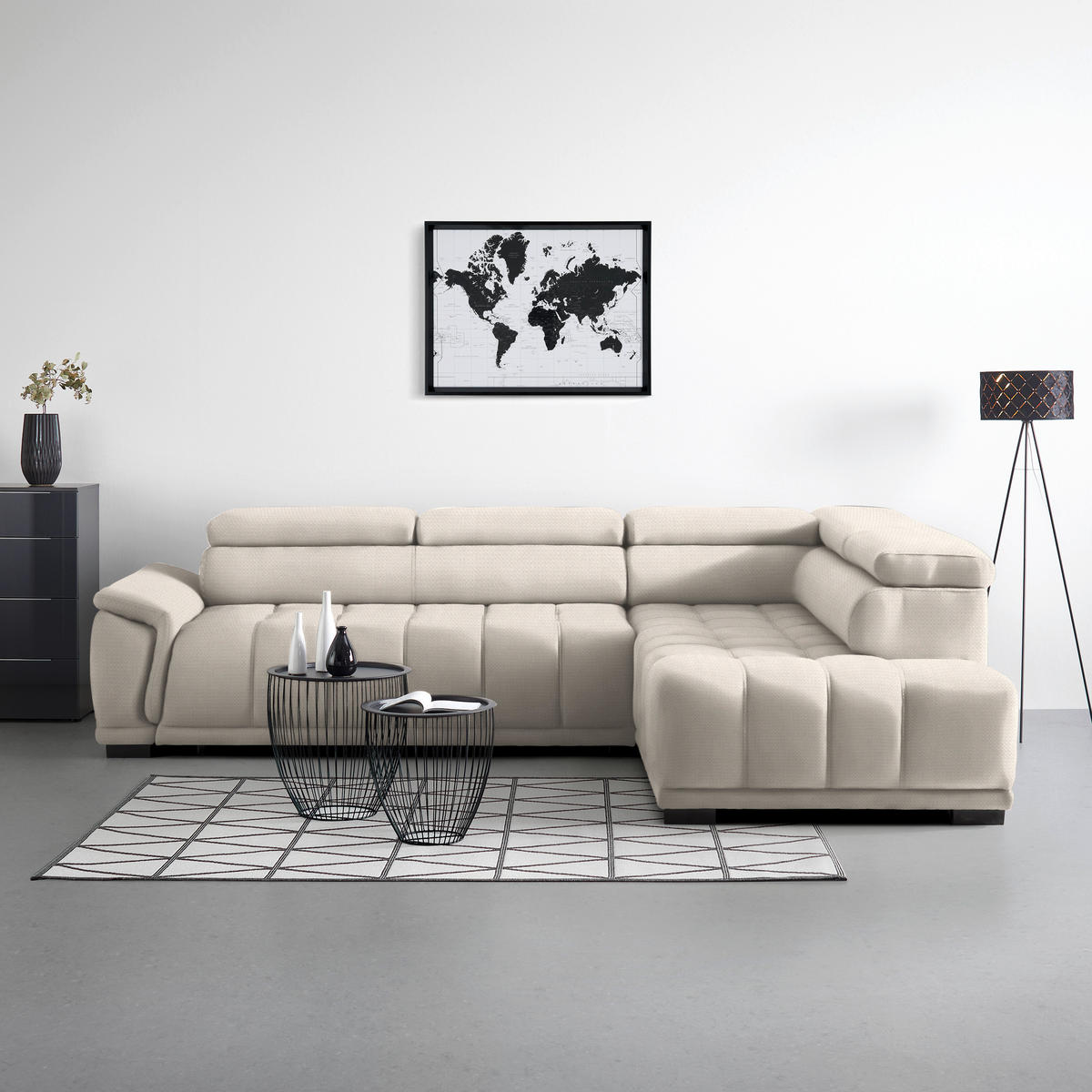 HÖRNSOFFA i chenille, vävt tyg pärlemor  - pärlemor/svart, Modern, textil/plast (283/106cm) - MID.YOU