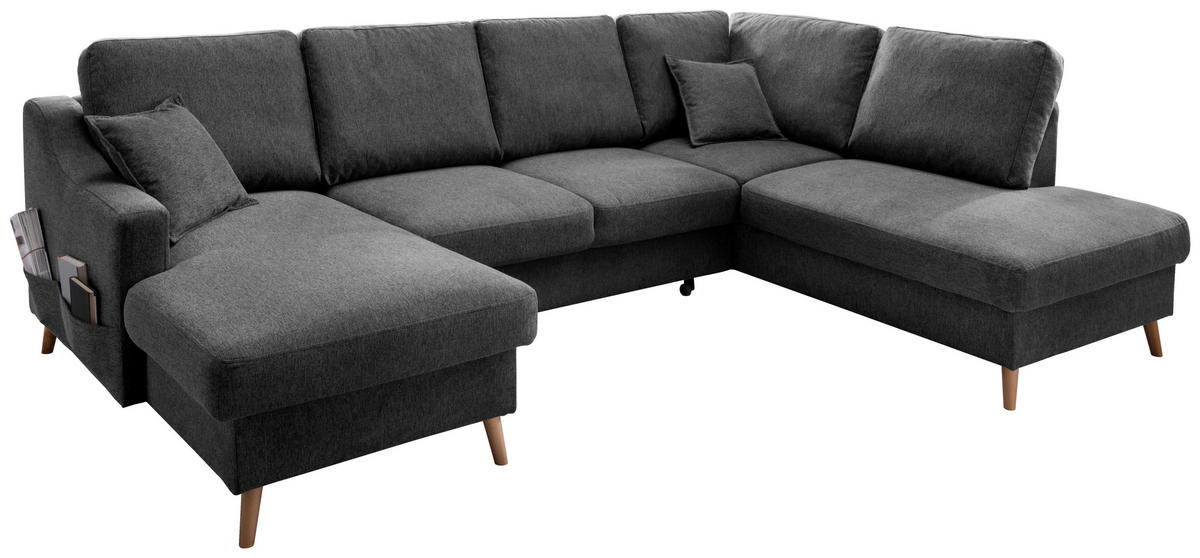 WOHNLANDSCHAFT in Struktur Anthrazit  - Anthrazit/Naturfarben, KONVENTIONELL, Holz/Textil (150/301/200cm) - P & B