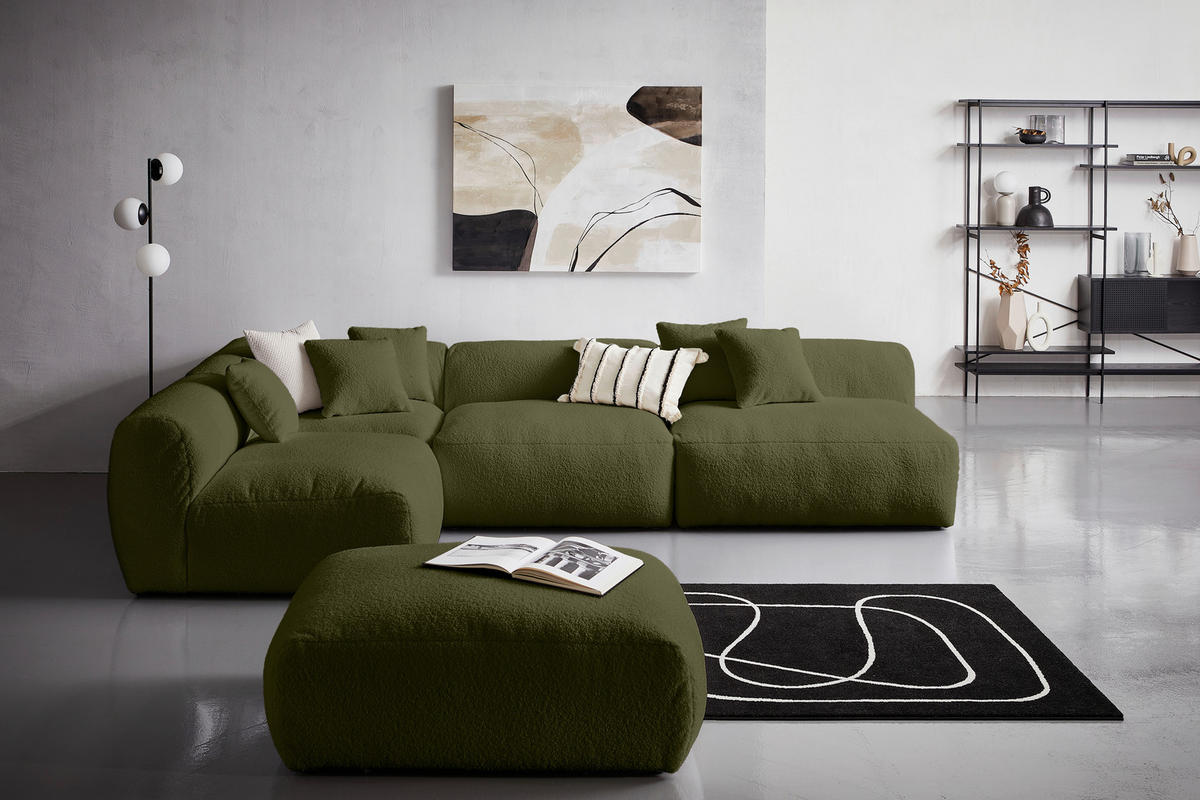 SOFAELEMENT in Flachgewebe, Teddystoff Olivgrün  - Olivgrün, Trend, Textil (85/70/122cm) - Livetastic