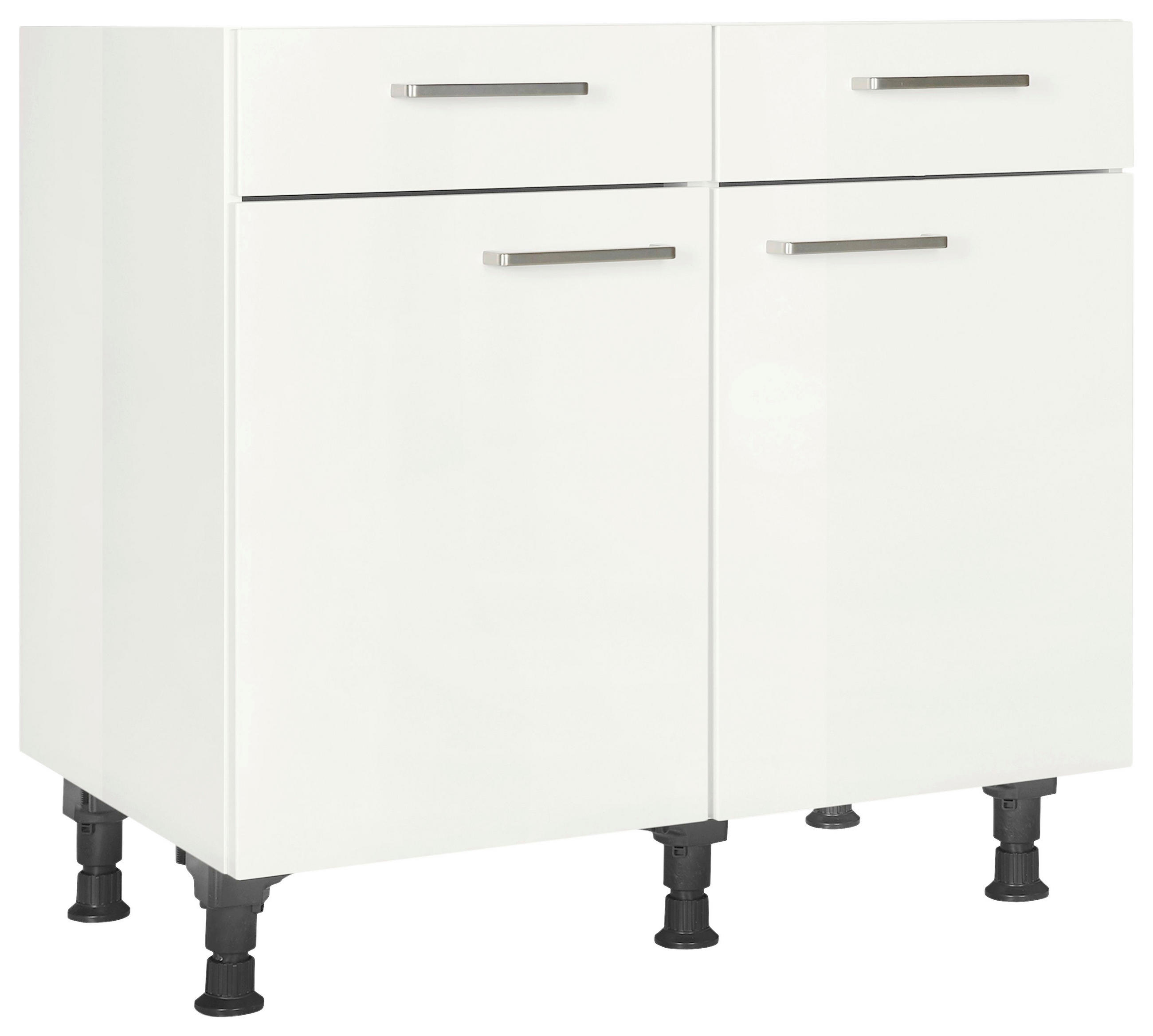 SCHUBKASTENUNTERSCHRANK 90/87/56 cm in Weiß Hochglanz - Edelstahlfarben/Weiß Hochglanz, MODERN, Holzwerkstoff/Metall (90/87/56cm) - Nobilia