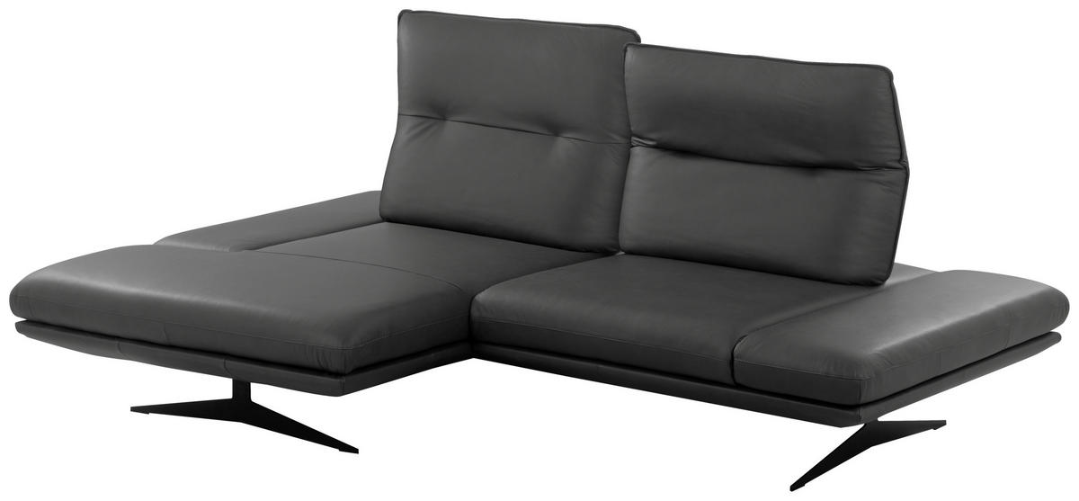 ECKSOFA Dunkelgrau Echtleder Rücken echt, Armteilverstellung, Kopfteilverstellung, Sitztiefenverstellung  - Dunkelgrau/Schwarz, Design, Leder/Metall (160/235cm) - Celina Home
