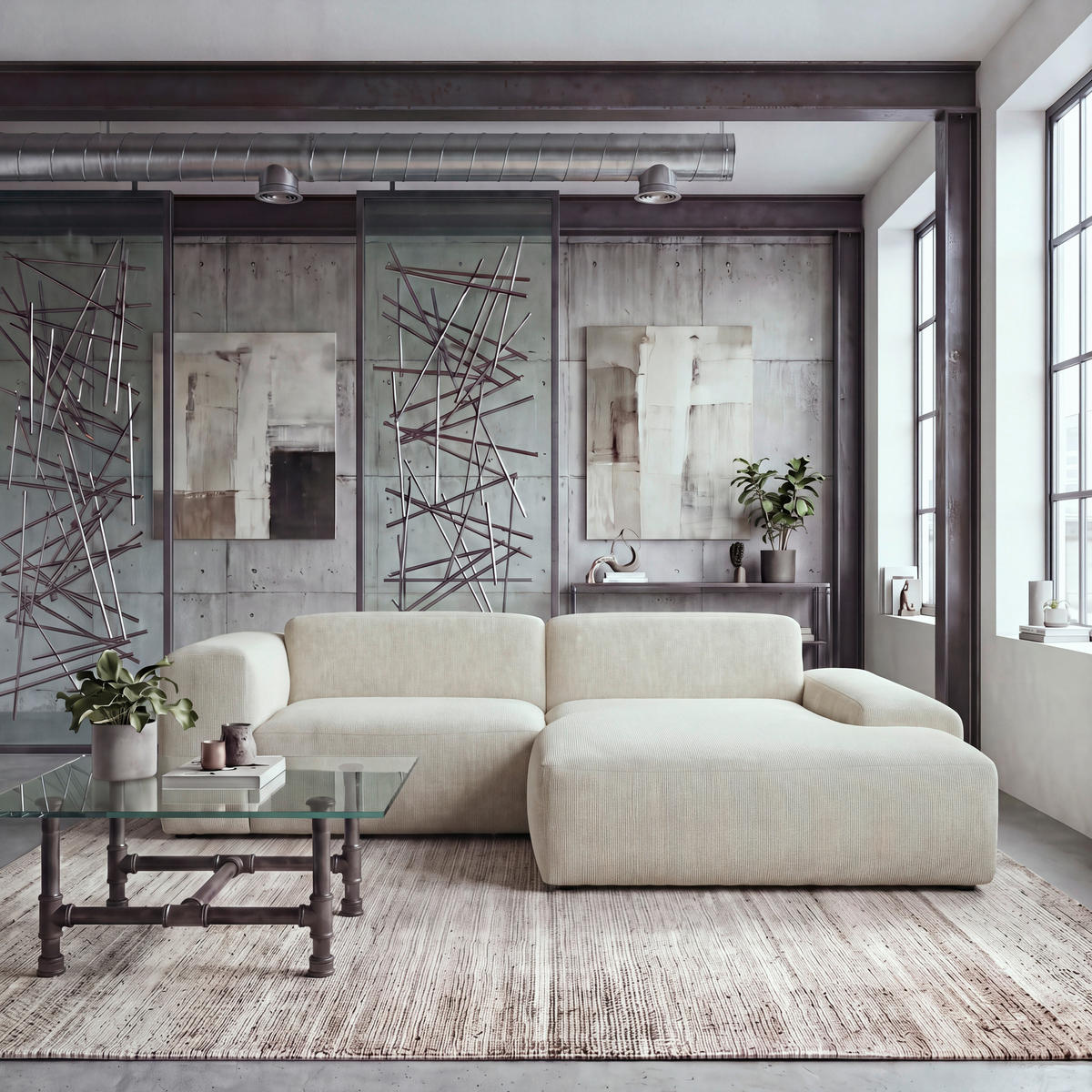 ECKSOFA HANNAH Beige Cord  - Beige/Schwarz, Design, Kunststoff/Textil (252/170cm) - MID.YOU