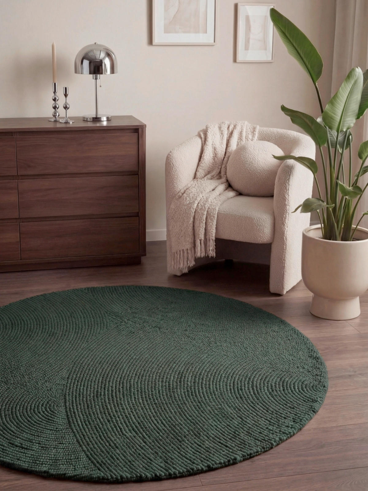 WOLLTEPPICH 200 cm Calmio Dunkelgrün rund  - Dunkelgrün, Basics, Textil (200cm) - Hanse Home