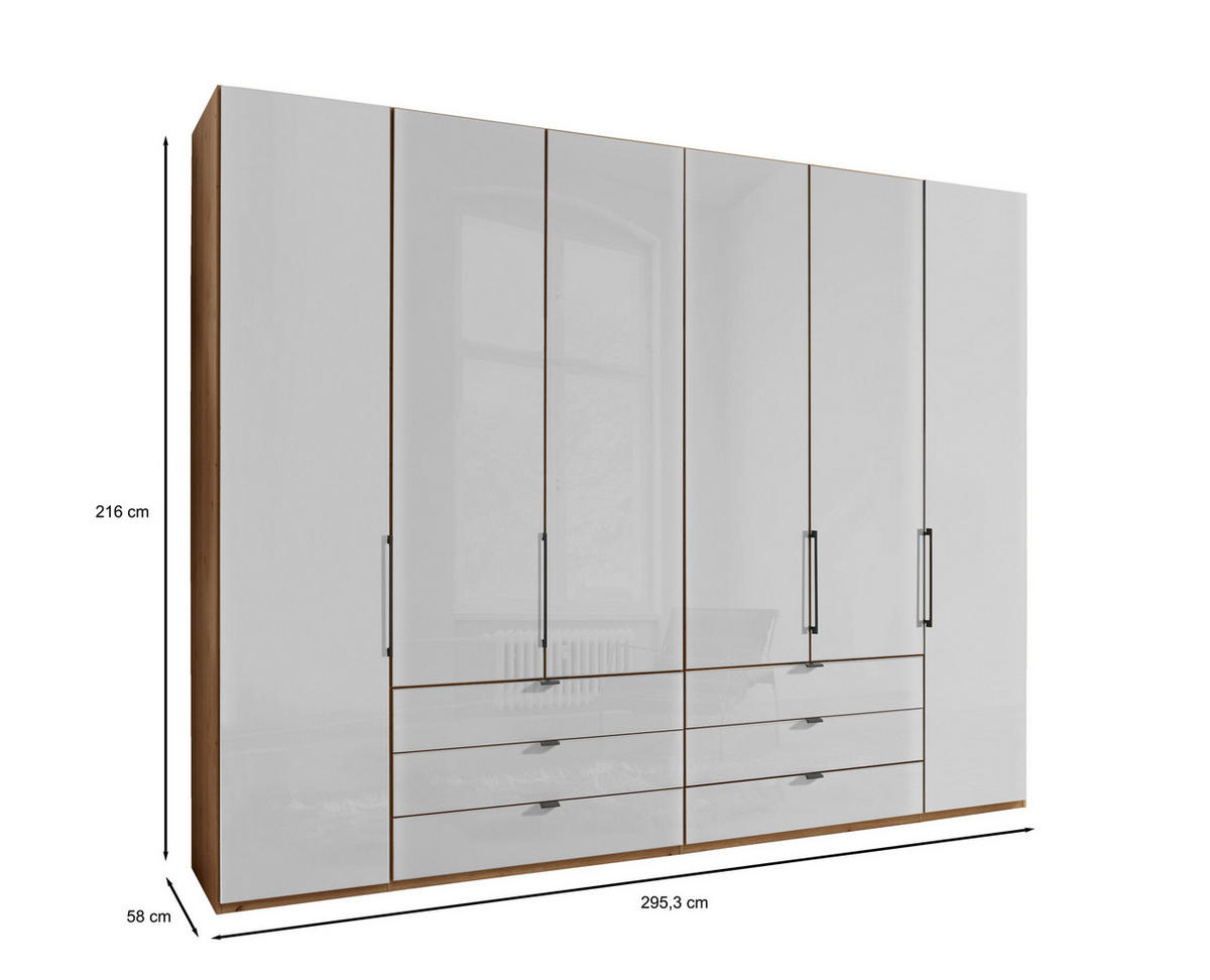 DREHTÜRENSCHRANK in Weiss, Eiche Bianco  - Schieferfarben/Weiss, Konventionell, Glas/Holzwerkstoff (300/216/58cm) - Dieter Knoll