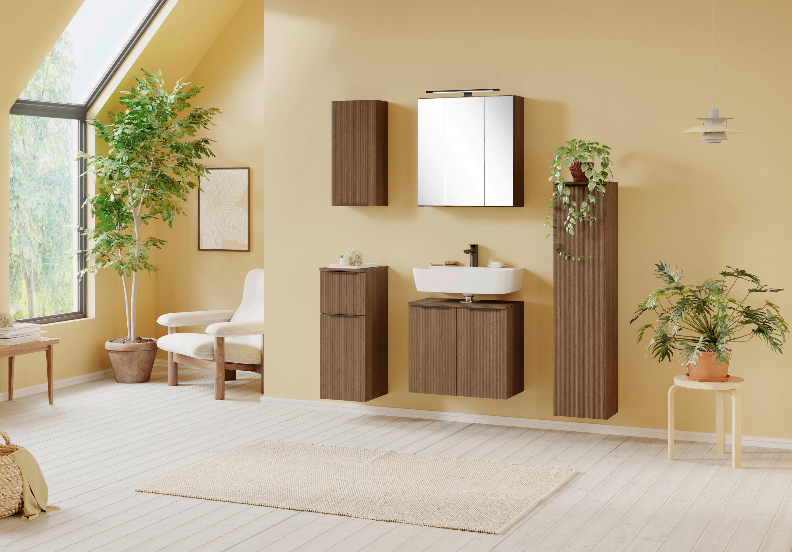 BADEZIMMER 2-teilig  in 60 cm  - Dunkelbraun/Schwarz, Natur, Glas/Holzwerkstoff (60cm) - Held