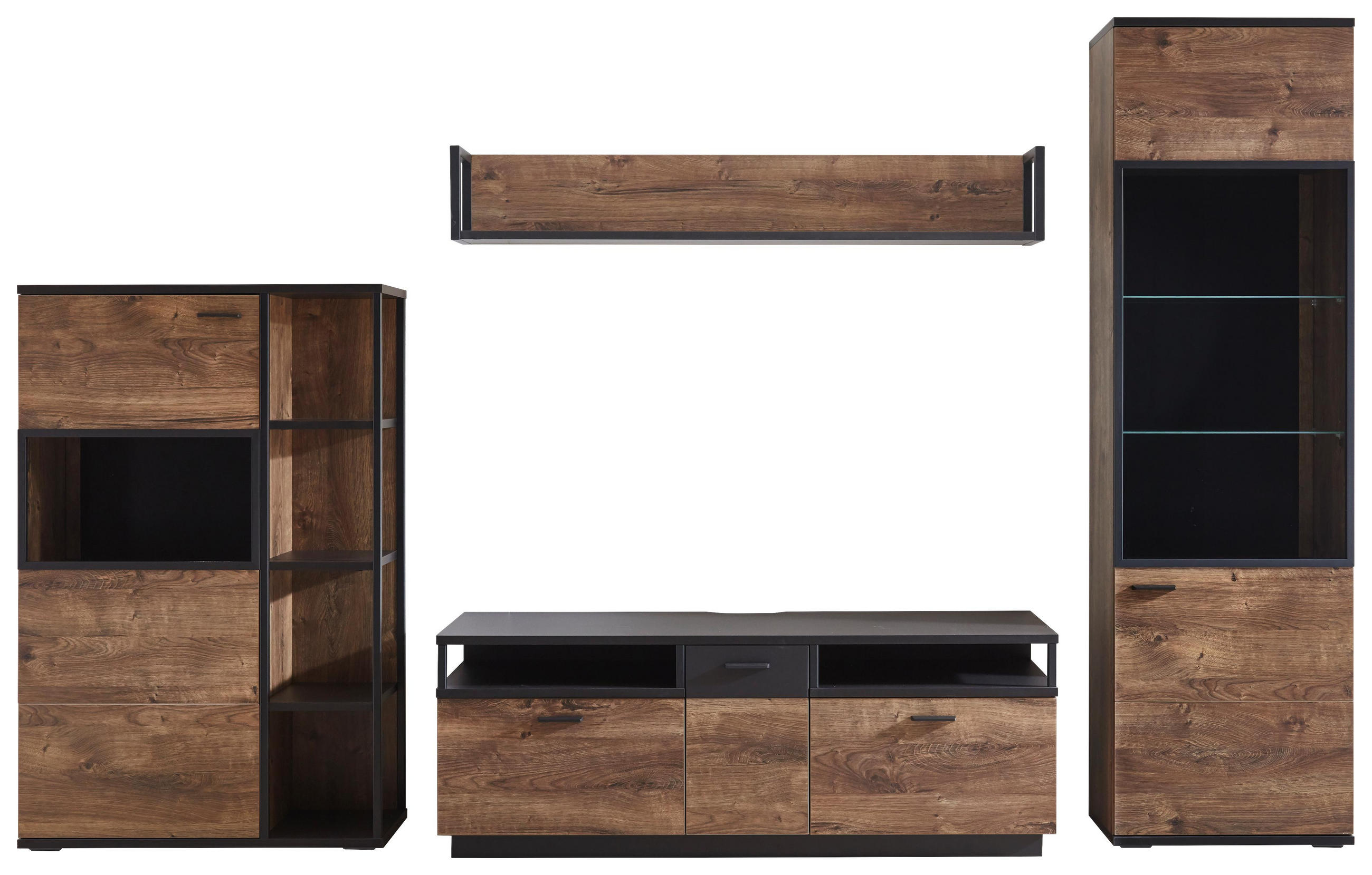 Wohnwand in Grau, Eichefarben