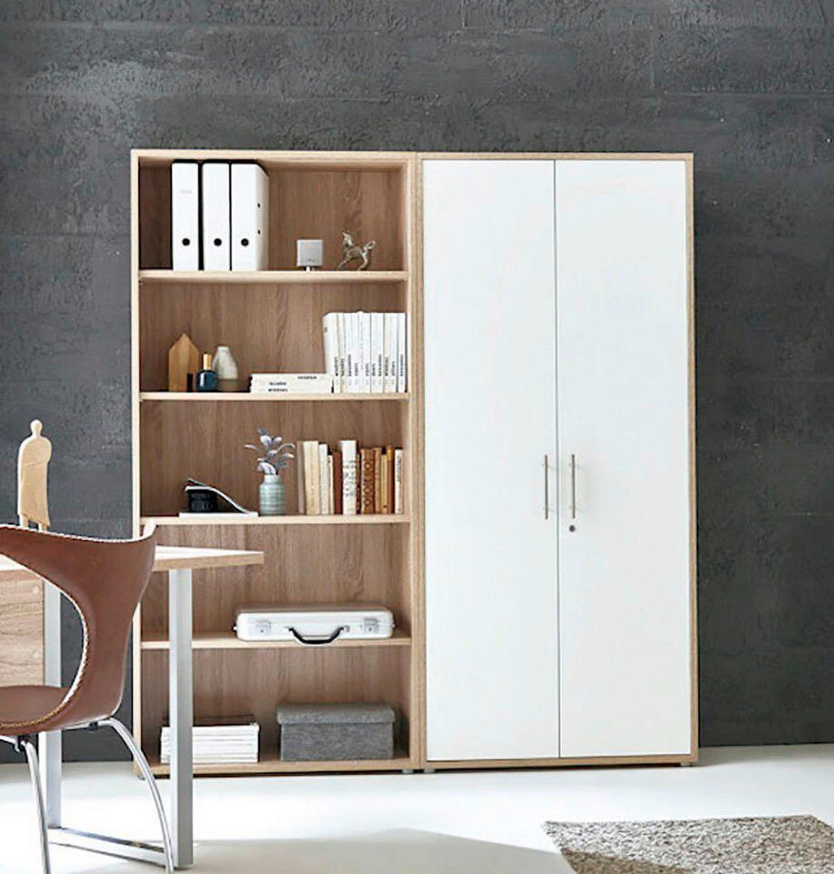 BÜRO - Weiß Hochglanz/Sonoma Eiche, MODERN, Holzwerkstoff/Metall - MID.YOU