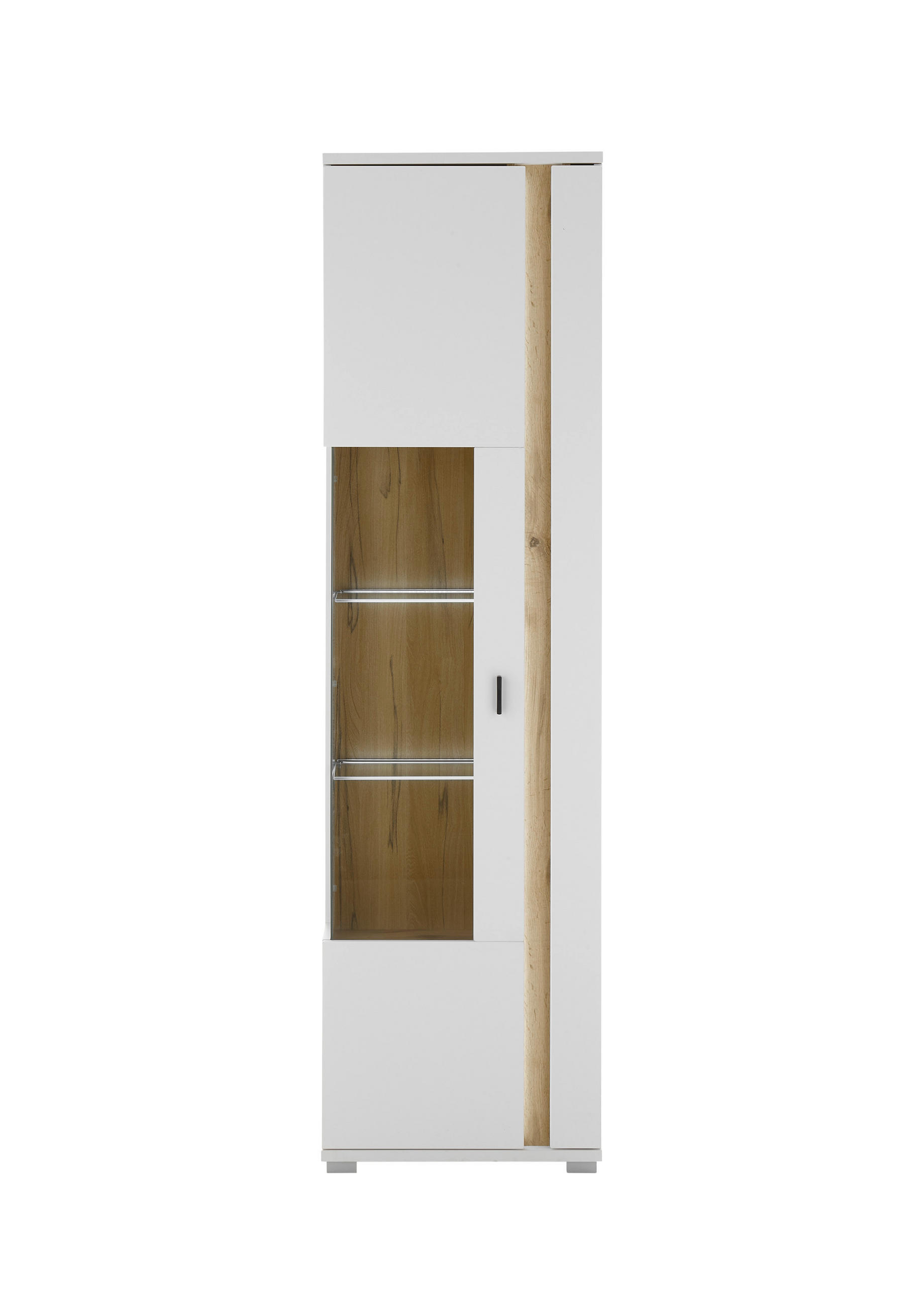VITRINE  in Weiß, Eiche Wotan  - Silberfarben/Eiche Wotan, Design, Glas/Holzwerkstoff (55/200/35cm) - MID.YOU