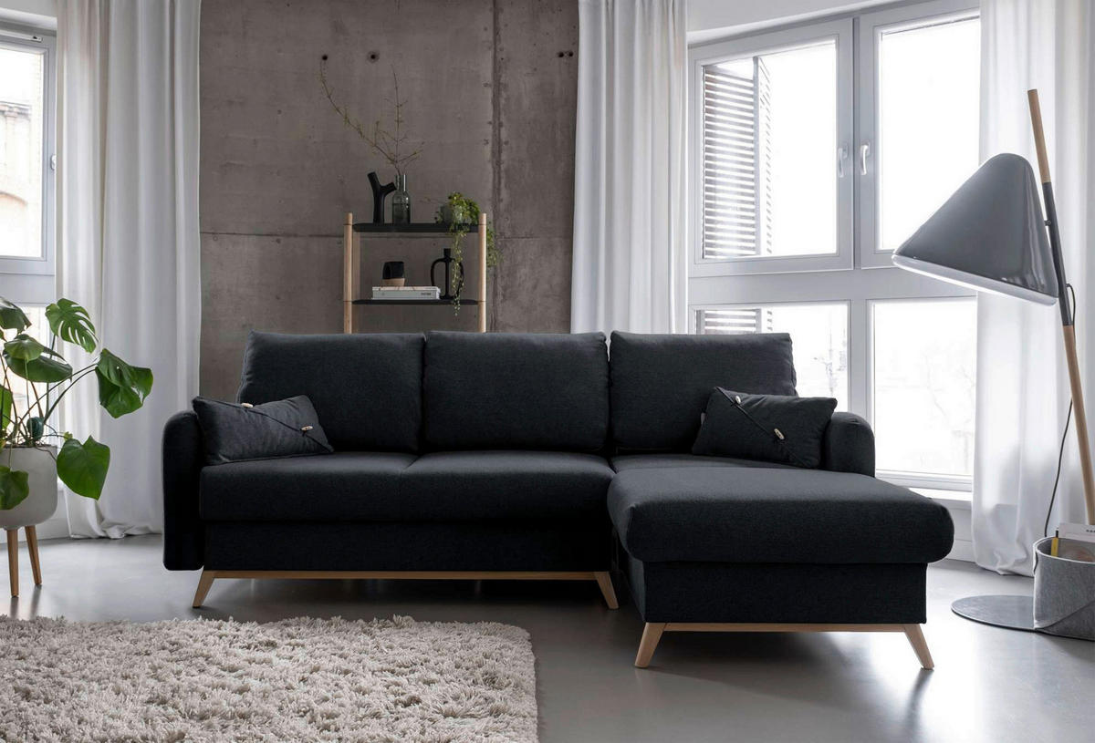 Colțar, textil, gri închis, 235/157 cm - gri închis/culoare natur, lemn/textil (235/157cm) - MID.YOU