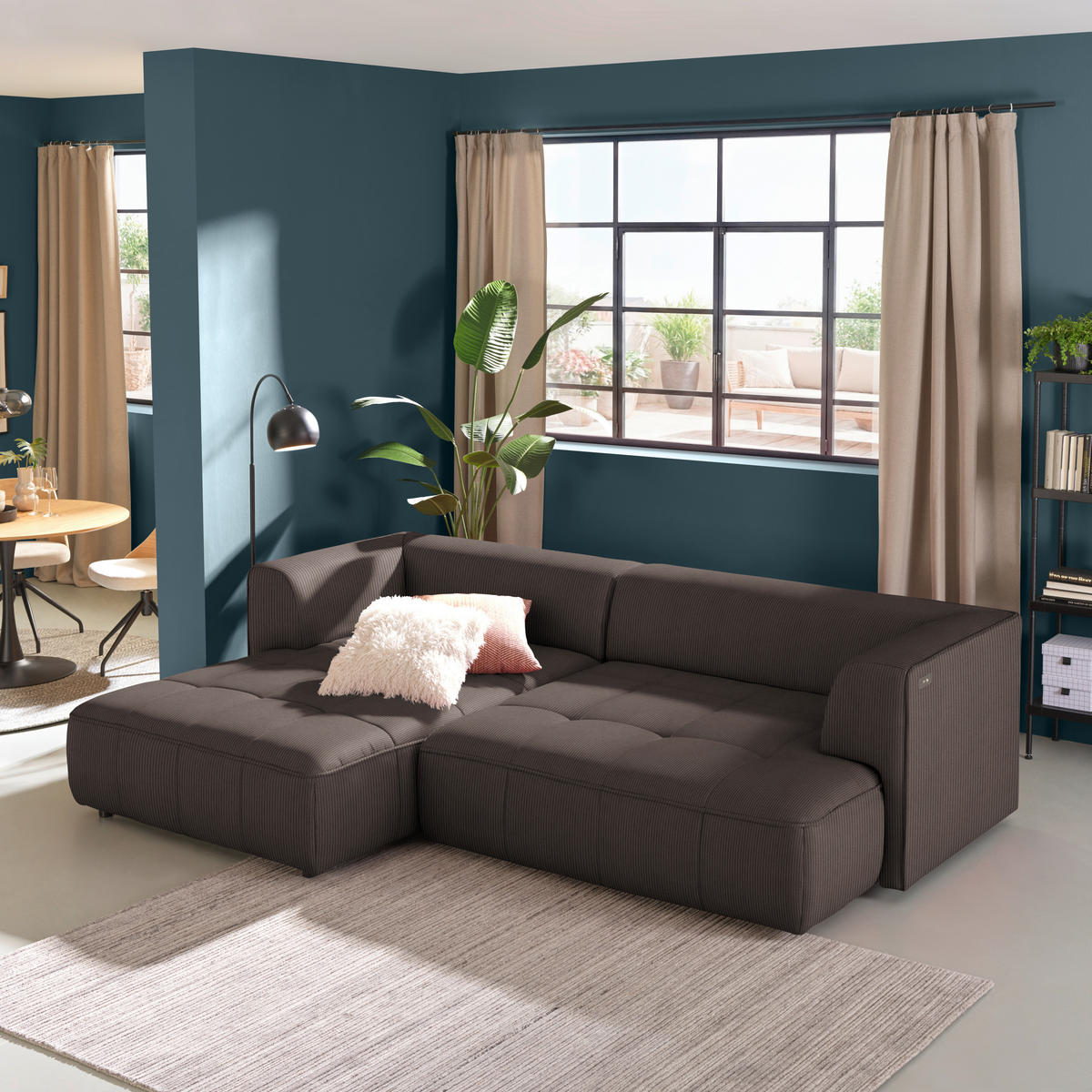 ECKSOFA  in Feincord Dunkelbraun  188/288 cm  - Dunkelbraun/Schwarz, Design, Kunststoff/Textil (188/288cm) - Welnova