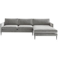 ECKSOFA 277/154 cm Justin in Samt, Velours Hellgrau  277/154 cm  - Hellgrau, Design, Textil/Metall (277/154cm) - Livetastic