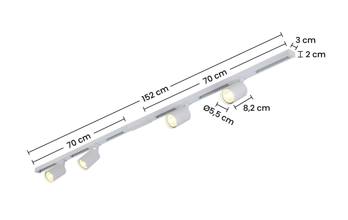 SCHIENENSYSTEM 120/5,5/14 cm  - Weiß, Trend, Kunststoff/Metall (120/5,5/14cm) - Collett's Monde