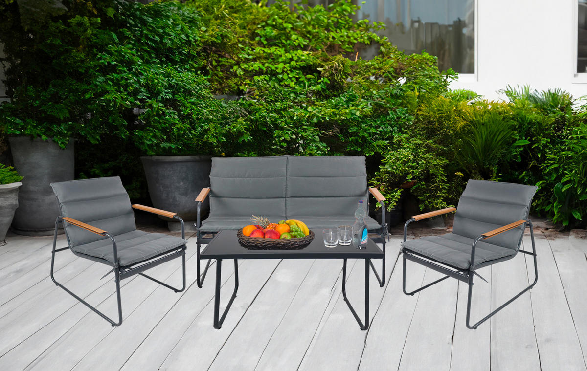 LOUNGEGARNITUR 4-teilig    - Anthrazit/Schwarz, Modern, Glas/Kunststoff - MID.YOU