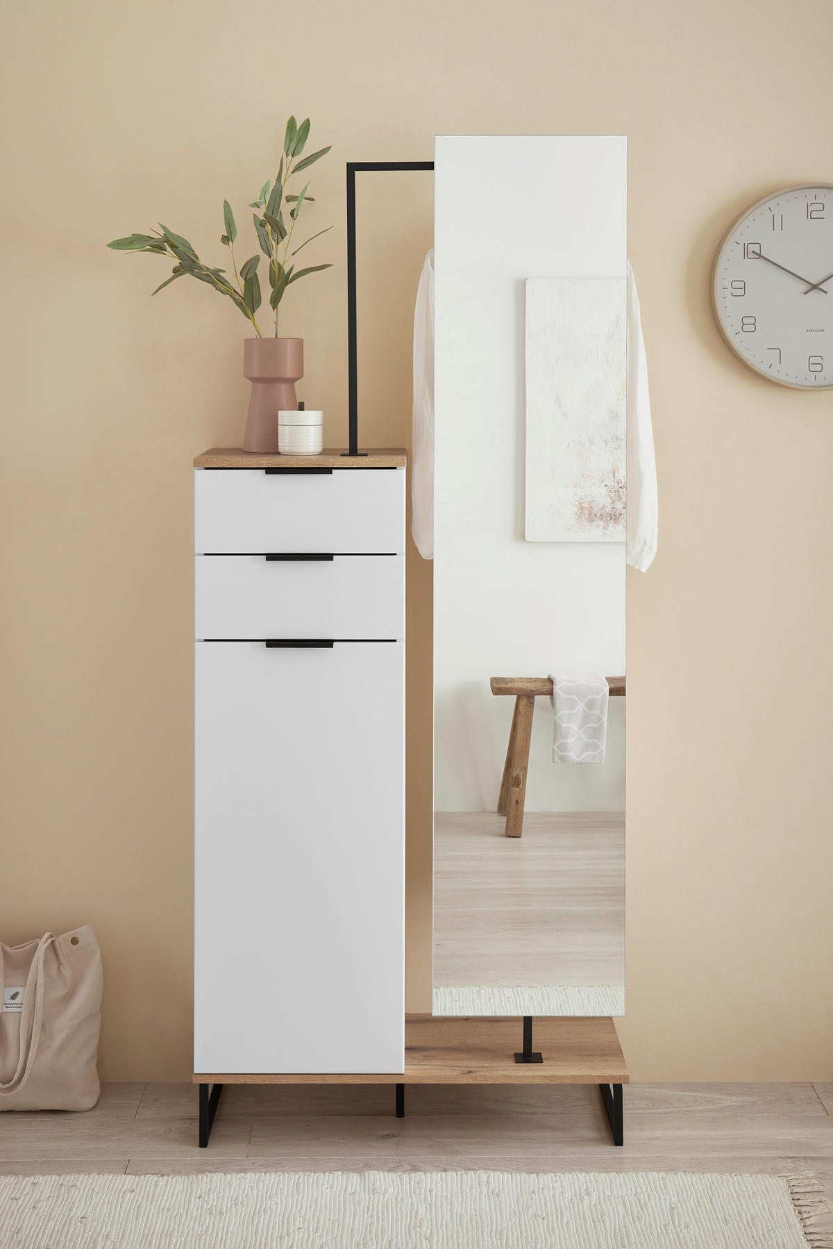 HOCHSCHRANK 78/200/35 cm  - Eichefarben/Schwarz, KONVENTIONELL, Holzwerkstoff/Metall (78/200/35cm) - home24