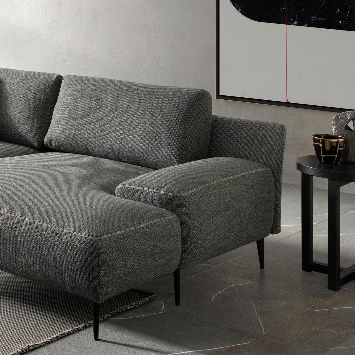 ECKSOFA in Flachgewebe Grau  - Beige/Schwarz, Design, Textil/Metall (344/162cm) - Designwerk