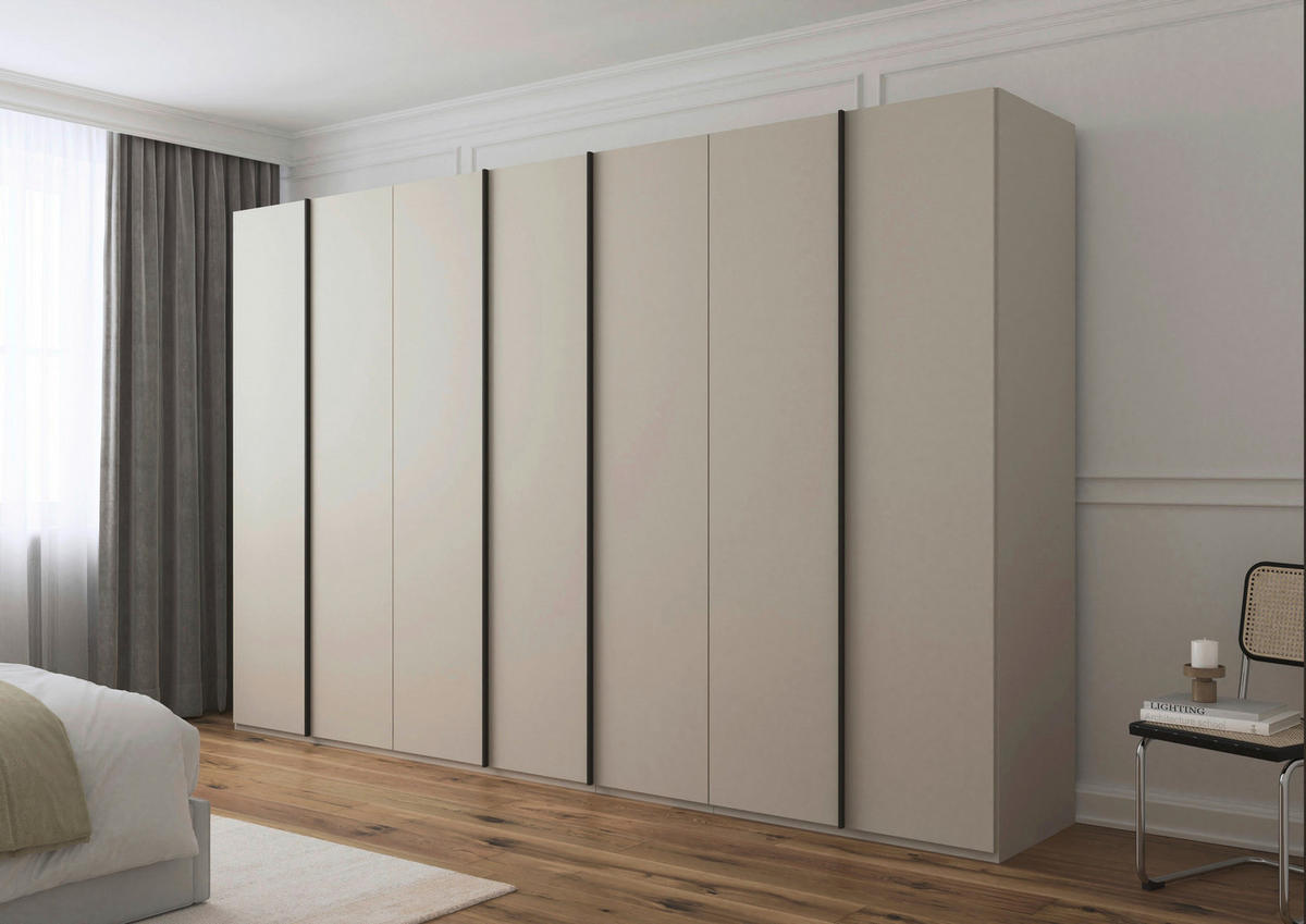 DREHTÜRENSCHRANK 350/223/61 cm,  in Champagner, 7-türig  - Champagner/Graphitfarben, Basics, Holzwerkstoff/Metall (350/223/61cm) - Novel